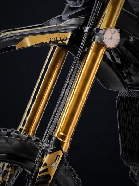 Close-up of the Surron Ultra Bee inverted front fork